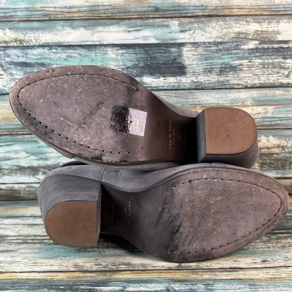 Rag & Bone Harrow Womens Sz 7 Ankle Bootie Gray Leather Block High Heel Slip On - Picture 7 of 11